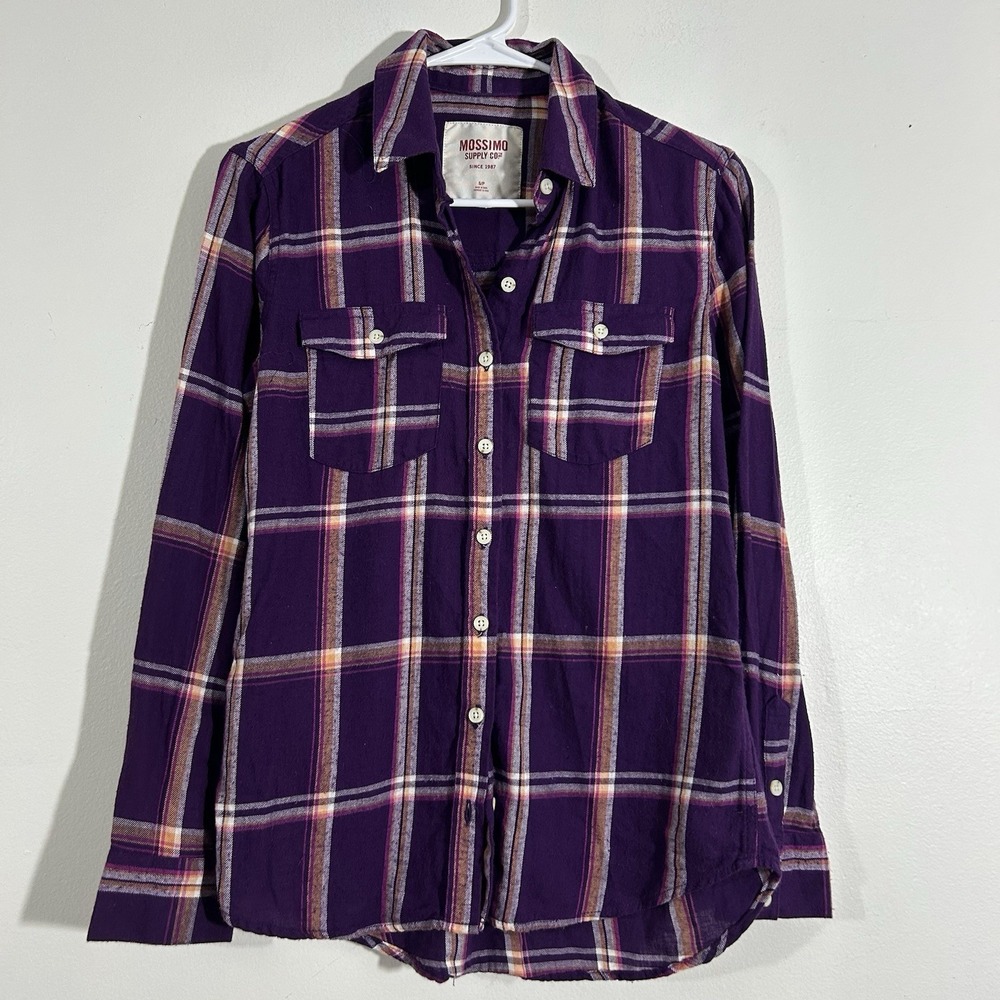 Mossimo Womens Plaid Frannel Shirt Purple Long Sleeve Size S
